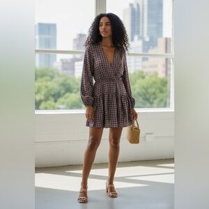 She + Sky Women's Geometric Long Sleeve Dress - Navy and Red